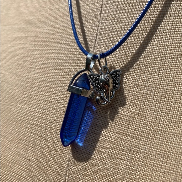 Handmade Cobalt Blue Resin Crystal Amulet Necklace & Elephant Charm - Picture 14 of 14